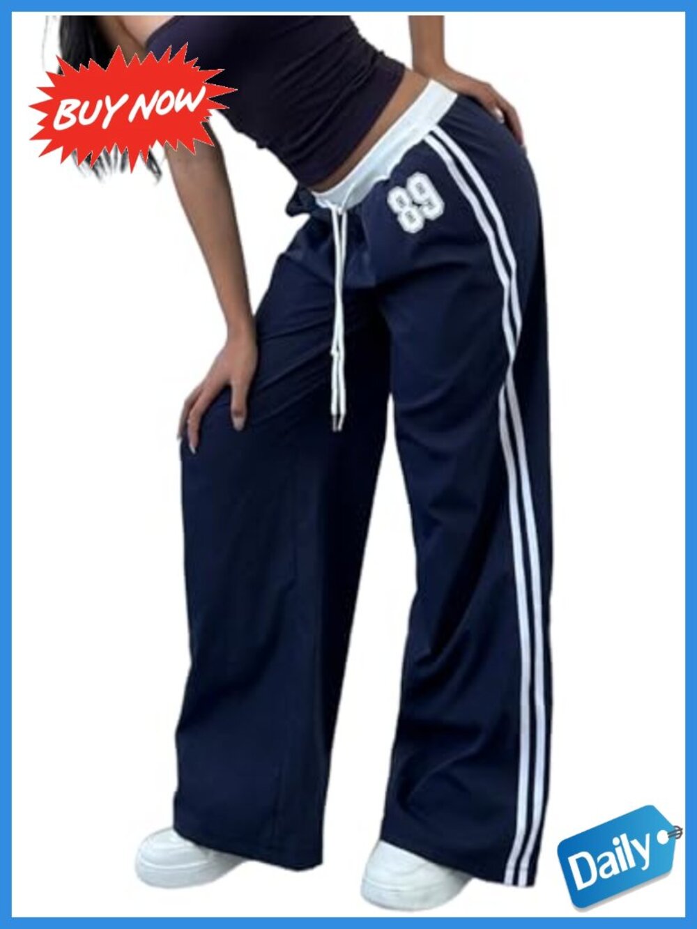 WDIRARA Baggy Wide Leg Sweatpants Number Graphic Track Pants Drawstring Loose